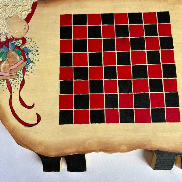 Vintage Sheep Shape Wood Checkerboard Folk Art Game Set 16" x 11" 1993 - Picture 4 of 9